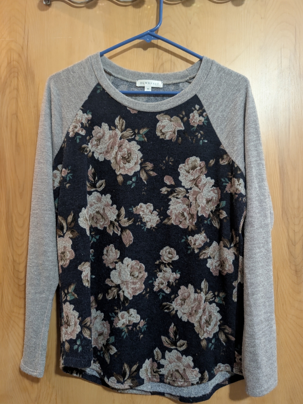 DownEast Floral Raglan Sweatshirt in Black and Taupe